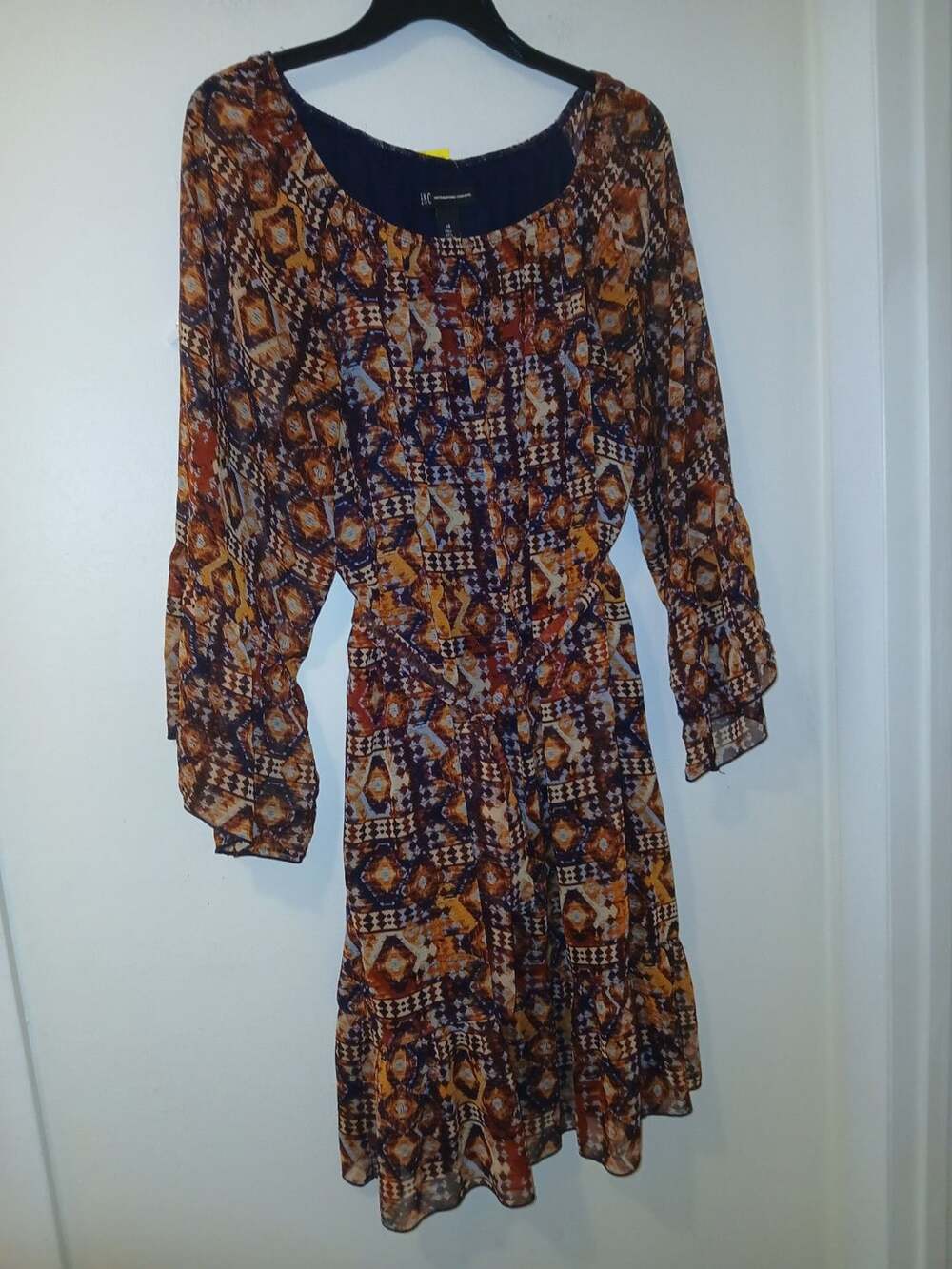 INC International Concepts Women's Size 14 Geometric Print Long Sleeve Dress